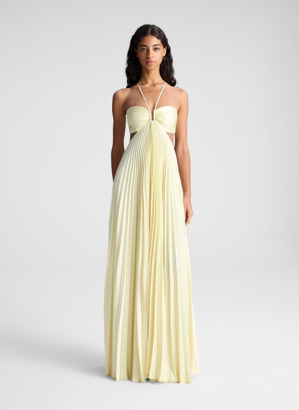 Nerina Pleated Maxi Dress - Light Canary - S