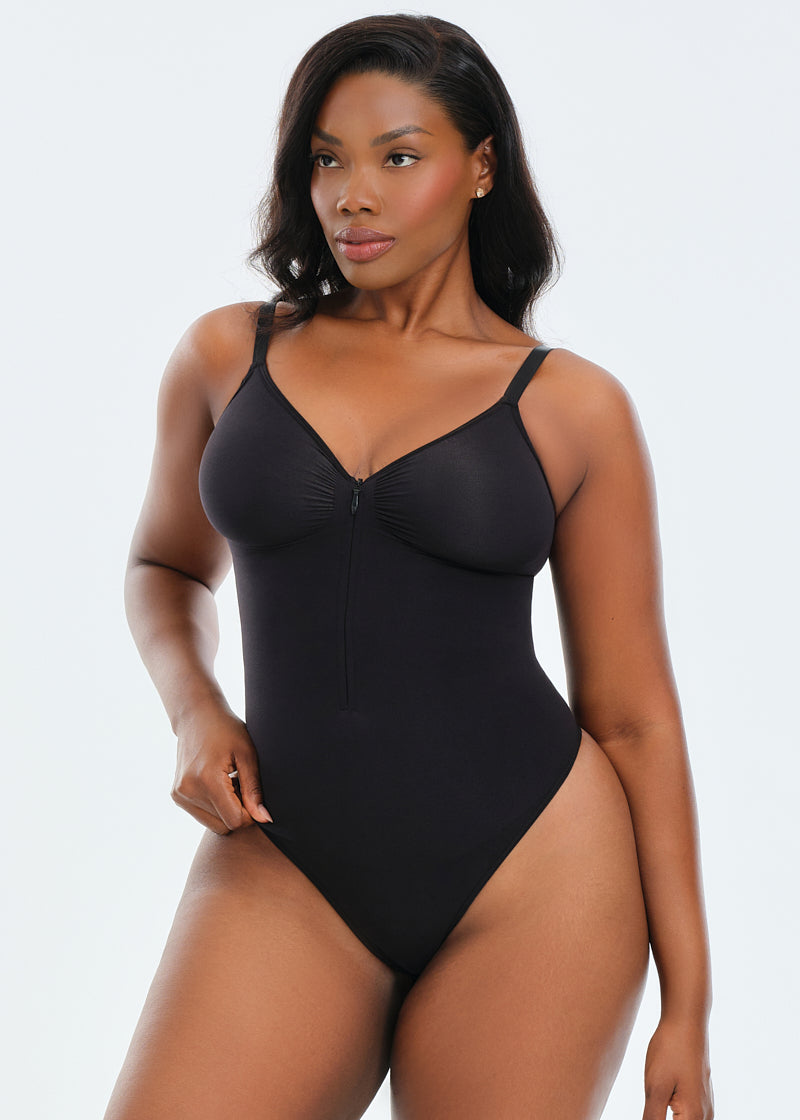 SmoothingSeamless Front Zip Bodysuit Thong - Hot Pink - S