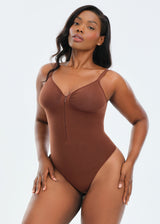 SmoothingSeamless Front Zip Bodysuit Thong - Black - XL