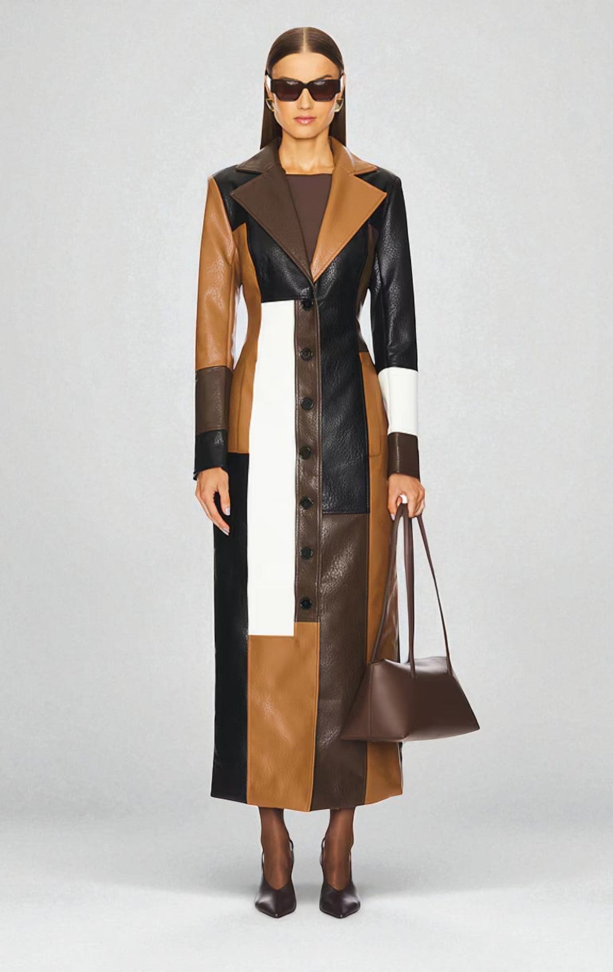 Rosaline Mosaic Leather Coat - Brown - S