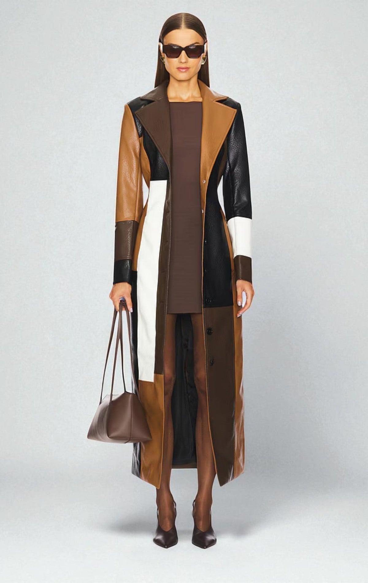 Rosaline Mosaic Leather Coat - Brown - XS
