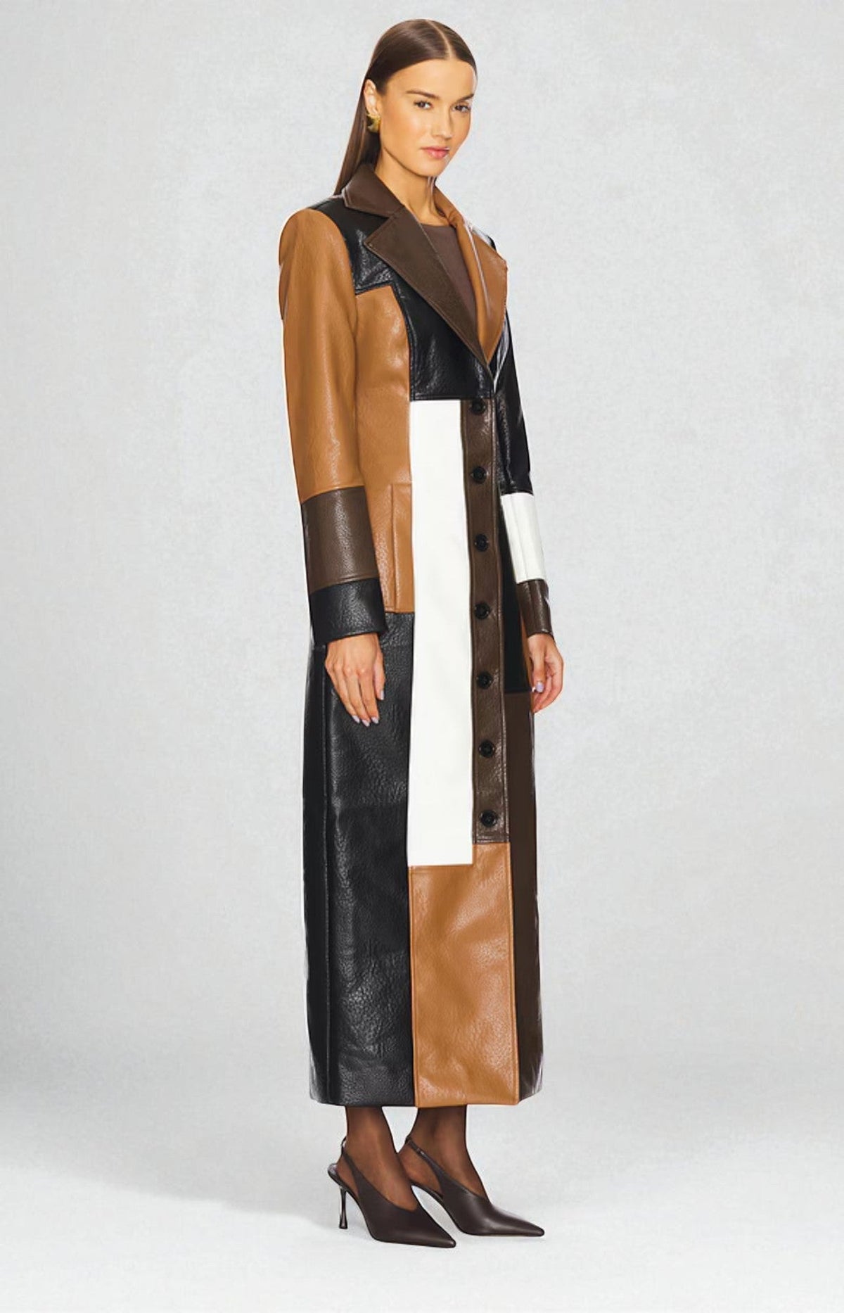 Rosaline Mosaic Leather Coat - Brown - M