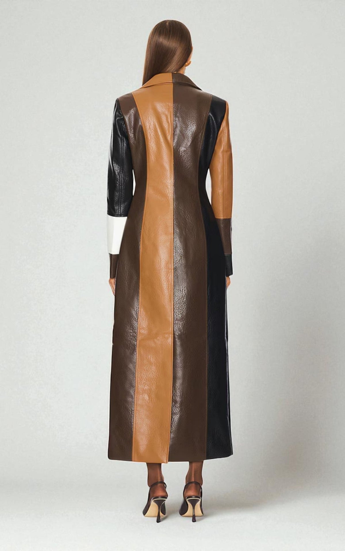 Rosaline Mosaic Leather Coat - Brown - L