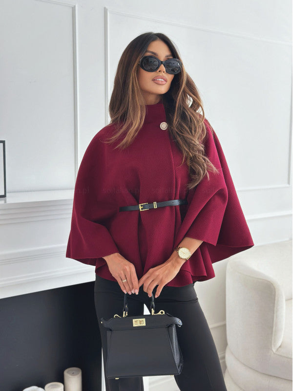 Maria Cape Belt Coat - Black - XL