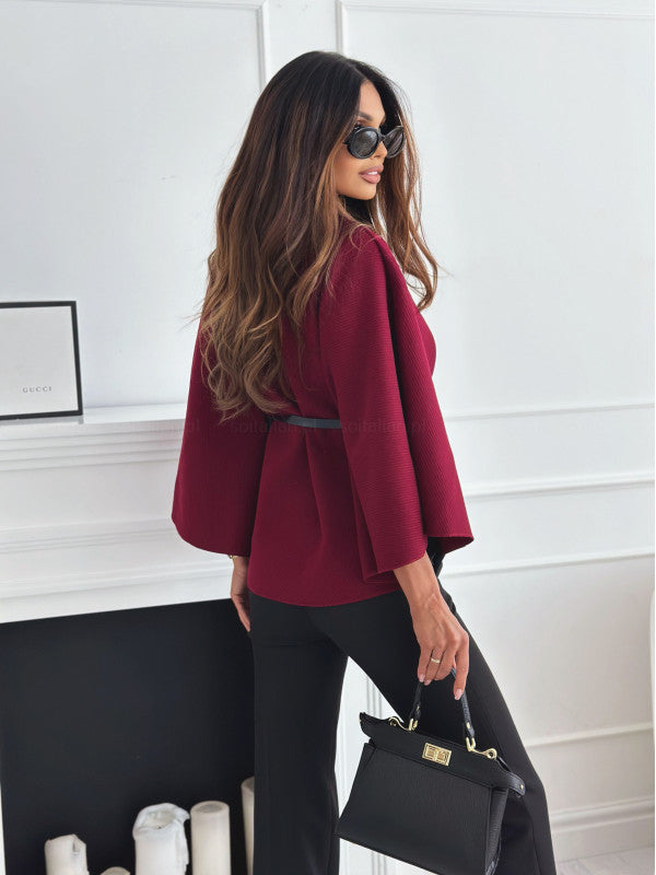 Maria Cape Belt Coat - Red - XS