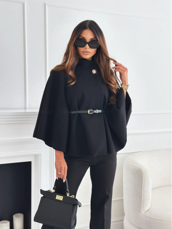 Maria Cape Belt Coat - Black - XS