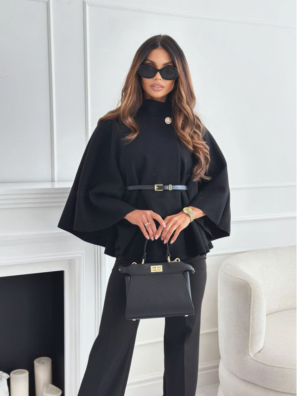 Maria Cape Belt Coat - Black - S