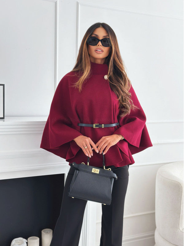 Maria Cape Belt Coat - Black - L