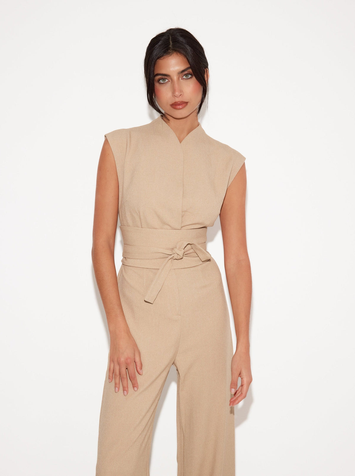 Luna Sleeveless Jumpsuit - Beige - XS