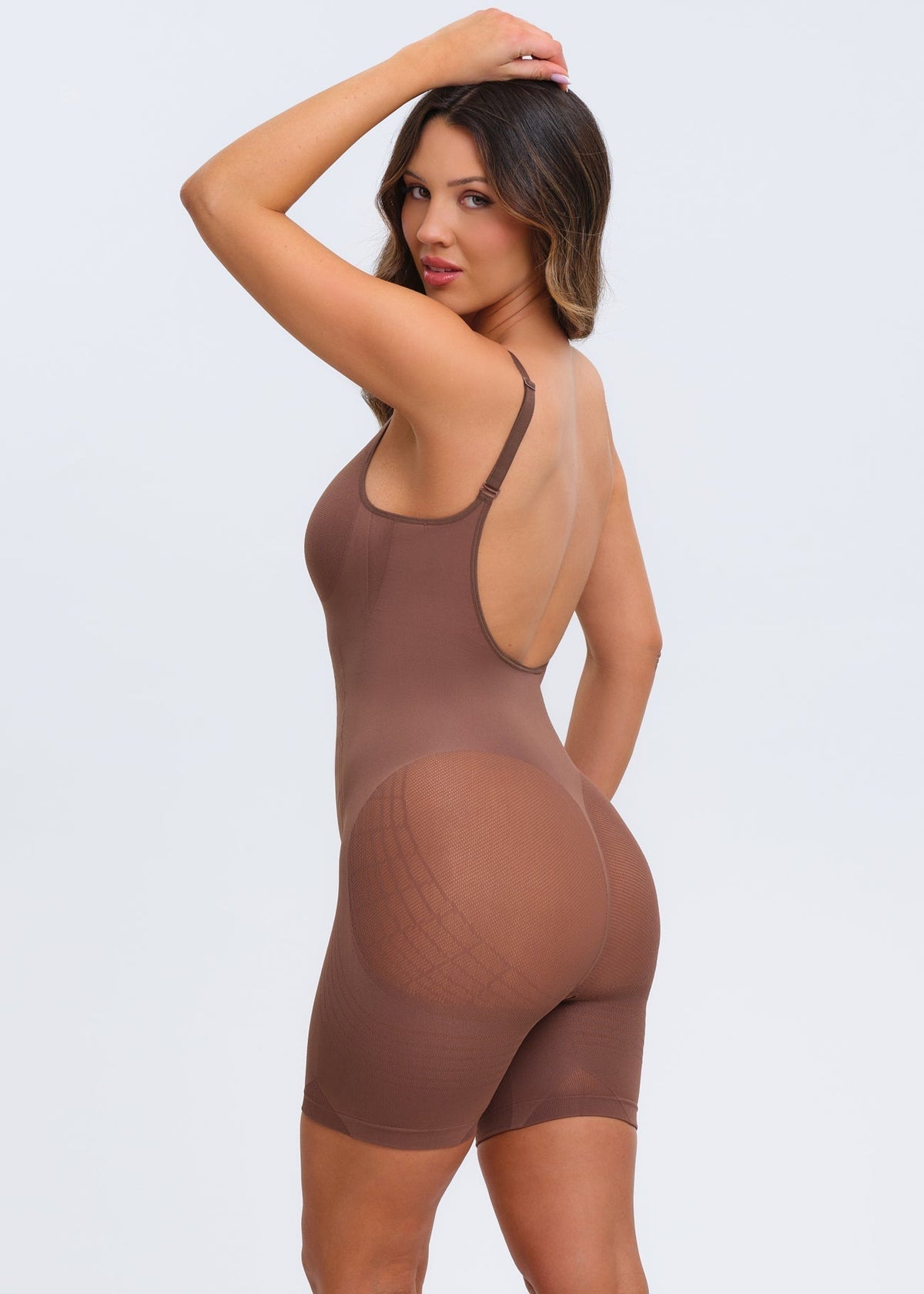 PowerMesh Sculpting Bodysuit Shorts - Beige - M/L