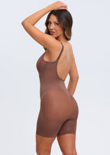 PowerMesh Sculpting Bodysuit Shorts - Beige - M/L