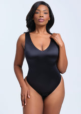 SatinSculpt Tank Bodysuit Thong - Black - 2X