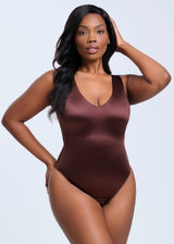 SatinSculpt Tank Bodysuit Thong - Brown - 2X