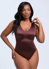 SatinSculpt Tank Bodysuit Thong - Black - S