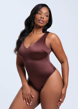 SatinSculpt Tank Bodysuit Thong - Black - M