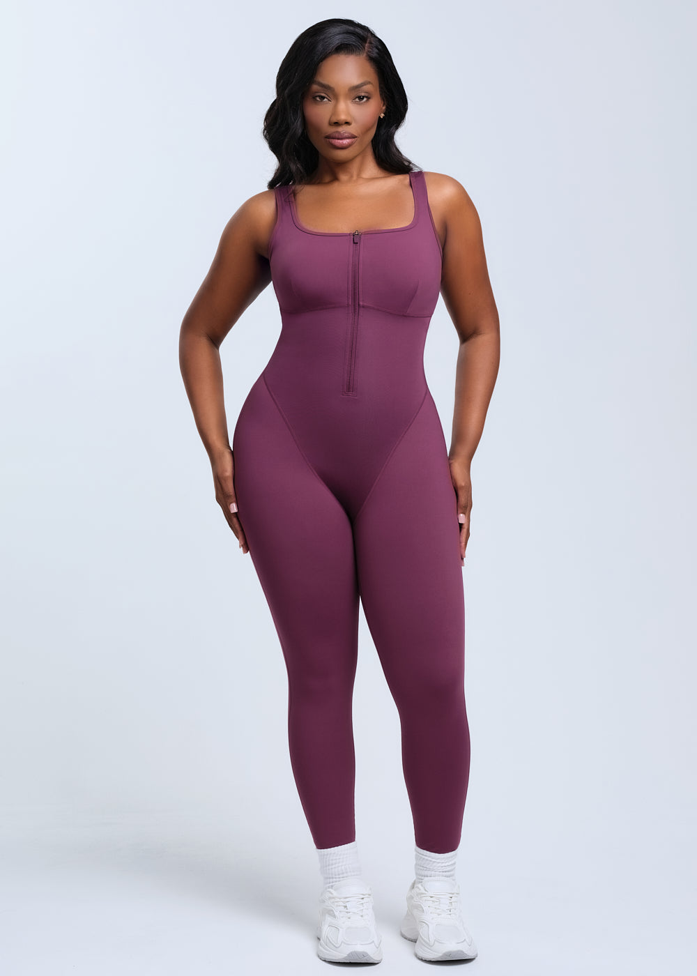 SaunaSculpt Compression Jumpsuit - Merlot - S
