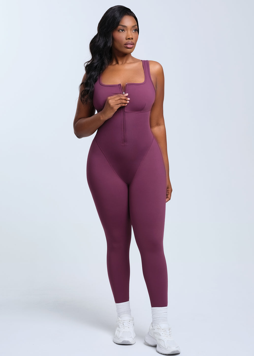 SaunaSculpt Compression Jumpsuit - Merlot - M