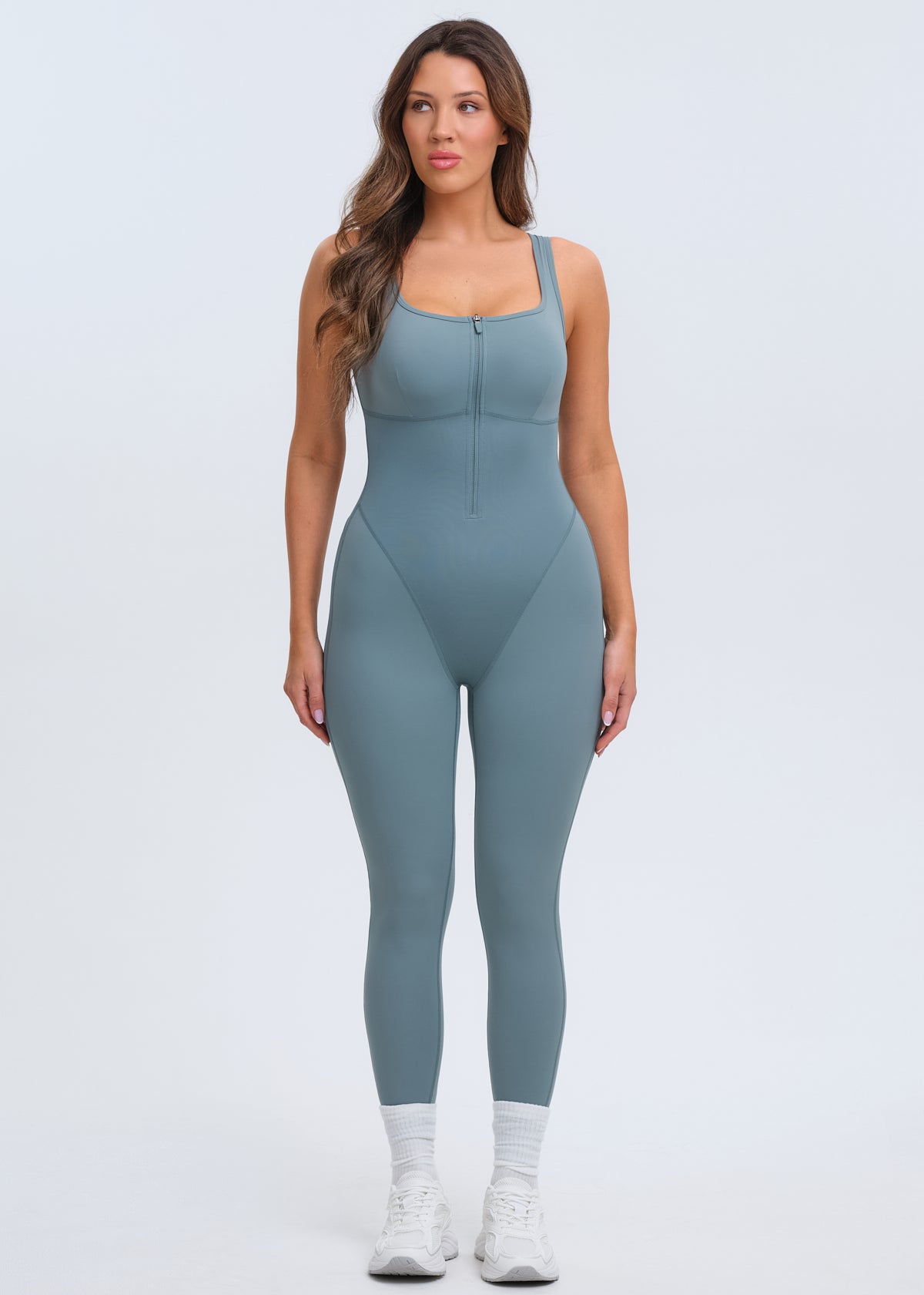 SaunaSculpt Compression Jumpsuit - Dusty Blue - S