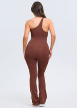 SnatchedKnit One-Shoulder Flare Jumpsuit - Black - M/L