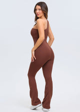 SnatchedKnit One-Shoulder Flare Jumpsuit - Brown - 3X/4X