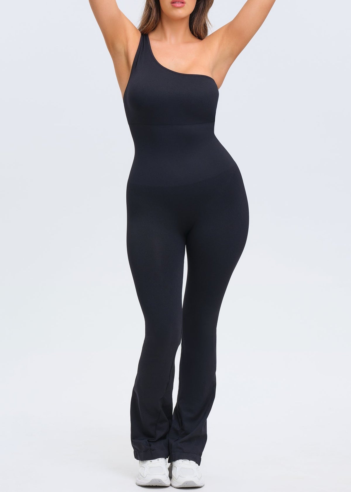 SnatchedKnit One-Shoulder Flare Jumpsuit - Black - 3X/4X