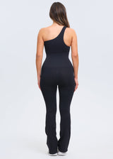 SnatchedKnit One-Shoulder Flare Jumpsuit