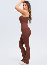 SnatchedKnit One-Shoulder Flare Jumpsuit - Brown - XL/2X