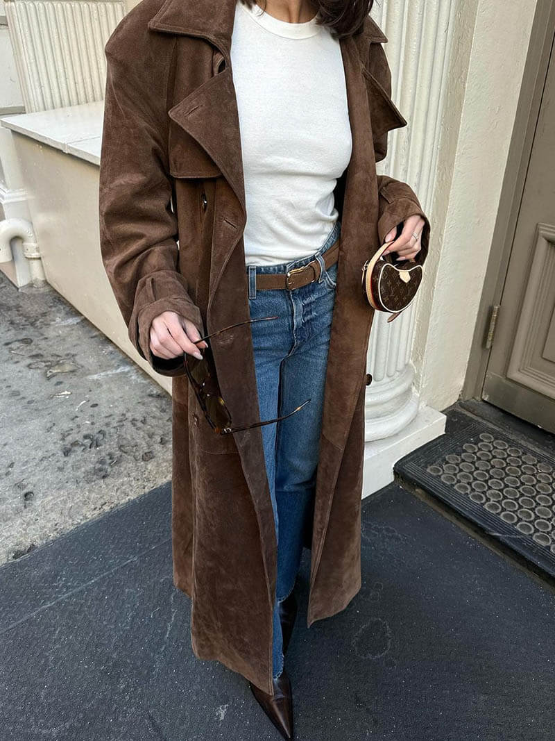 Hailey Suede Trench Coat - Brown - XL