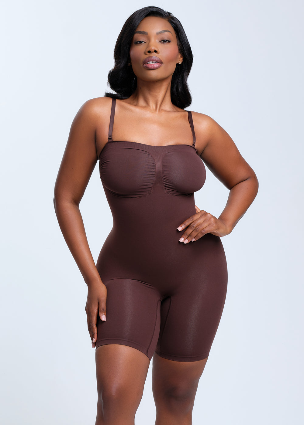 SmoothingSeamless Strapless Bodysuit Shorts - Dark Brown - M