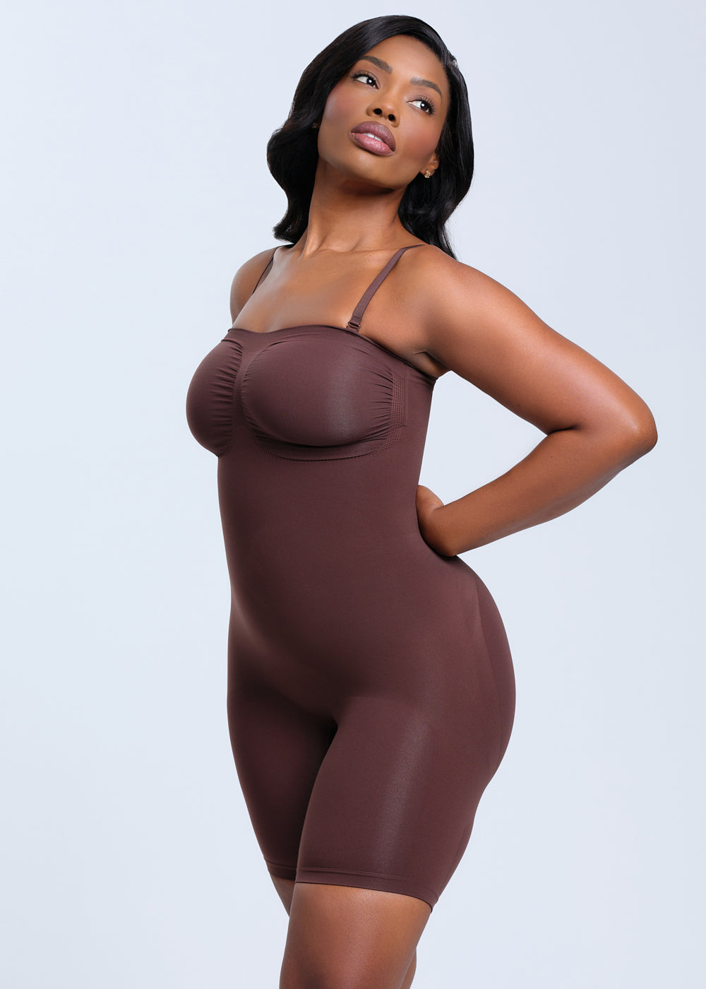 SmoothingSeamless Strapless Bodysuit Shorts - Dark Brown - L