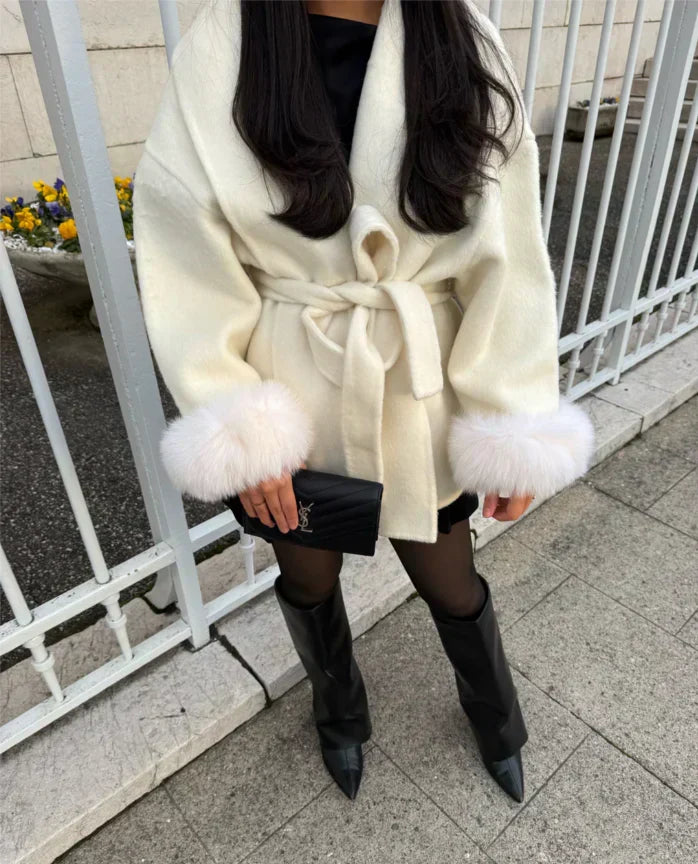 Luciana Belted Fur Coat - Black - L