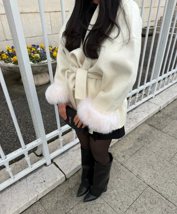 Luciana Belted Fur Coat - Black - XL