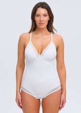 SculptingBodysuit V-Neck Mesh Brief - White - M