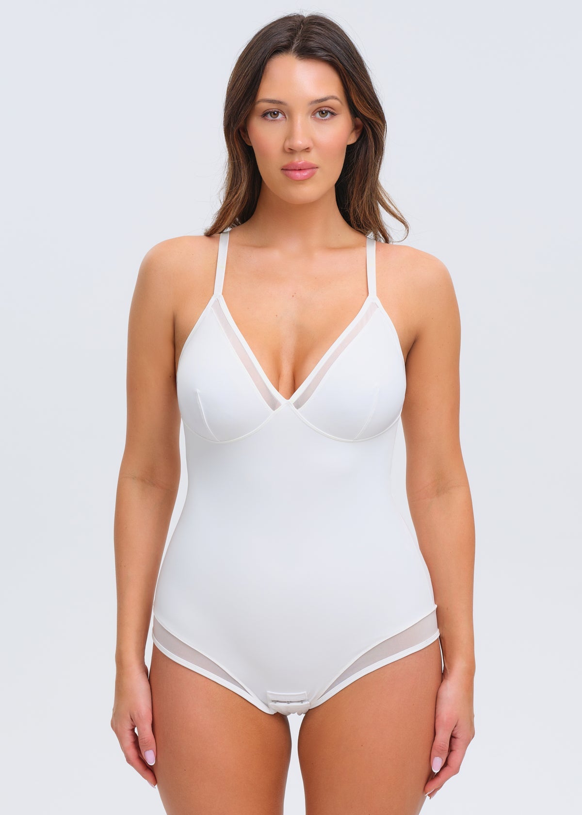 SculptingBodysuit V-Neck Mesh Brief - White - M