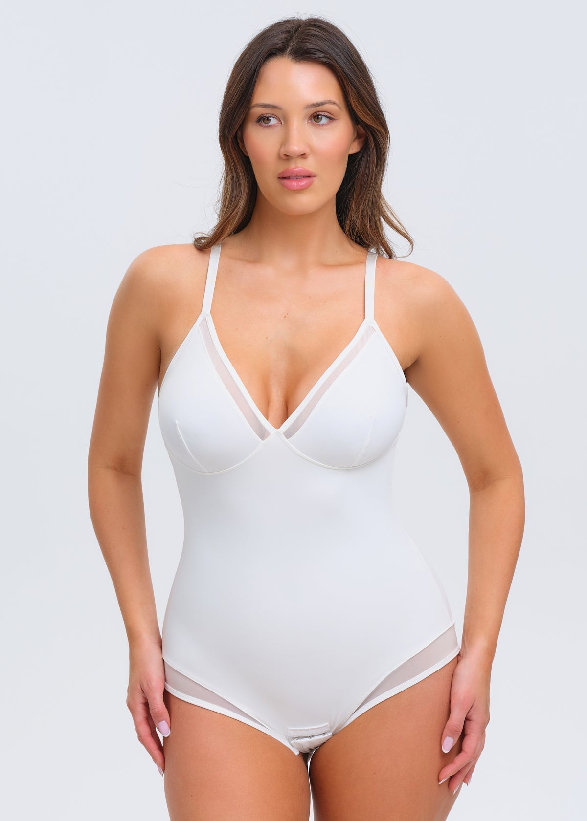 SculptingBodysuit V-Neck Mesh Brief - White - S