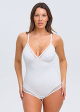 SculptingBodysuit V-Neck Mesh Brief - White - 2X
