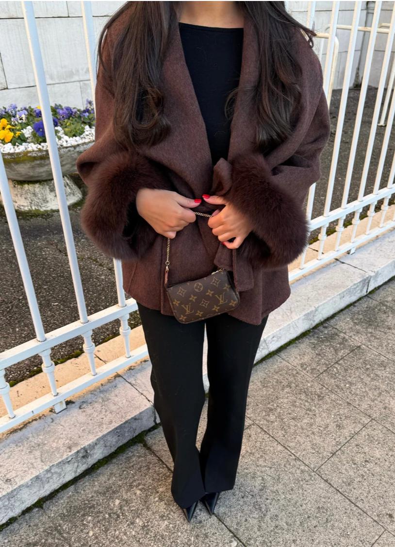 Luciana Belted Fur Coat - Grey - XS