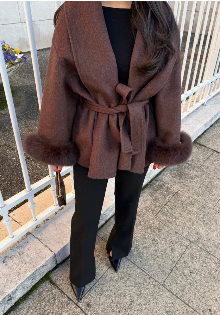Luciana Belted Fur Coat - Black - XXL