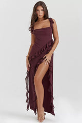 Maisa | Ruffle Maxi Dress - Deep Burgundy - XS