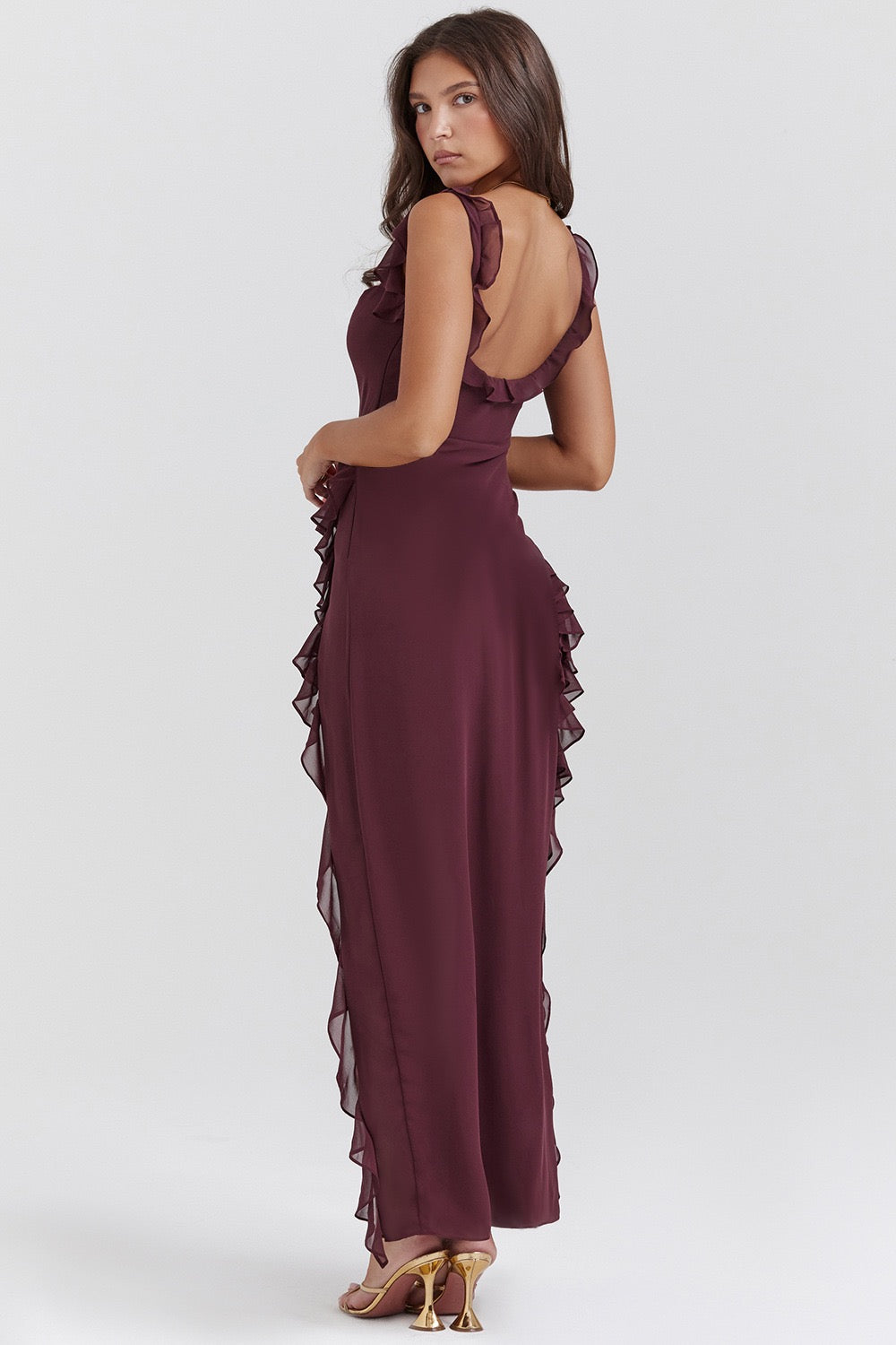 Maisa | Ruffle Maxi Dress - Deep Burgundy - S