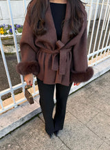 Luciana Belted Fur Coat - Grey - S