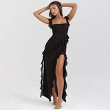 Maisa | Ruffle Maxi Dress - Deep Burgundy - M