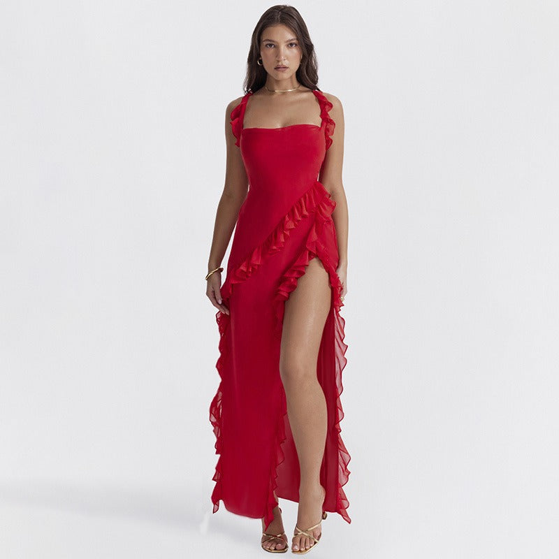Maisa | Ruffle Maxi Dress - Deep Burgundy - XL
