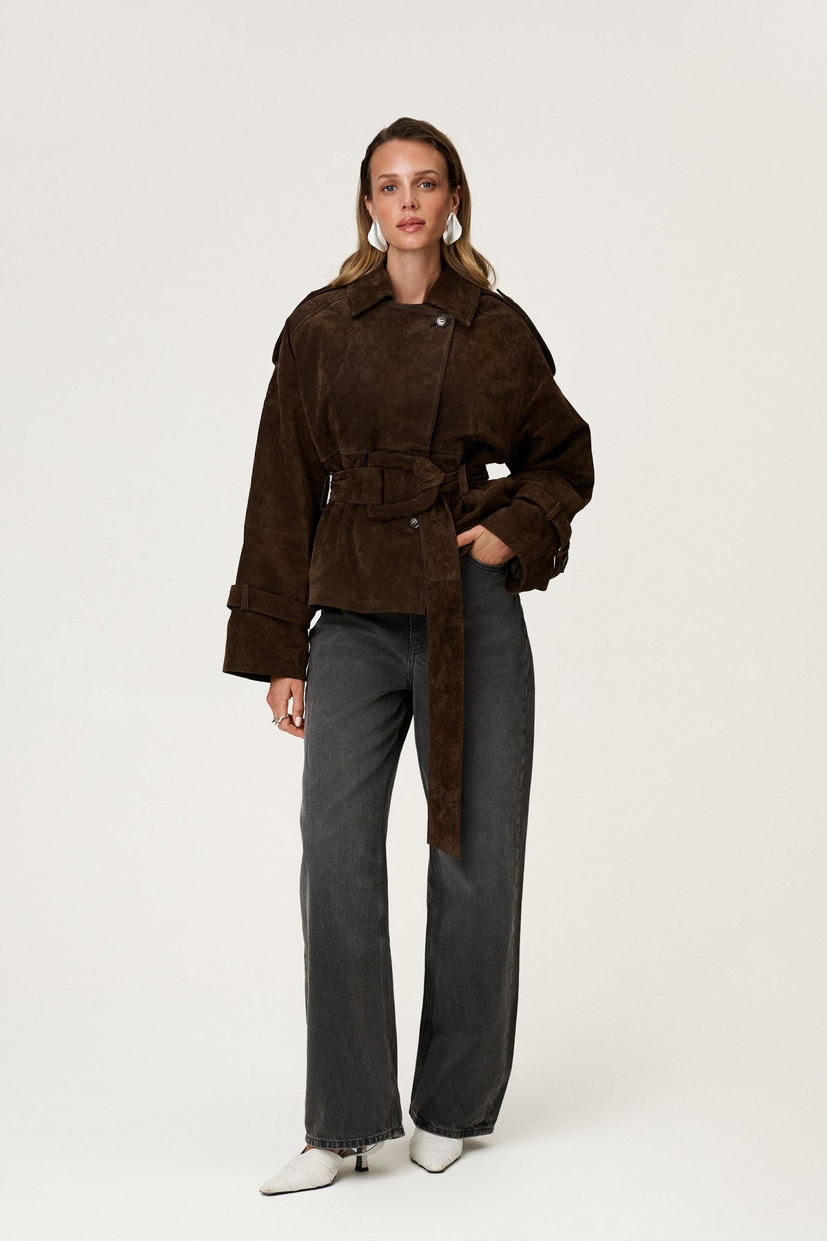 Esme Cropped Trench Coat - XS - Dark Brown