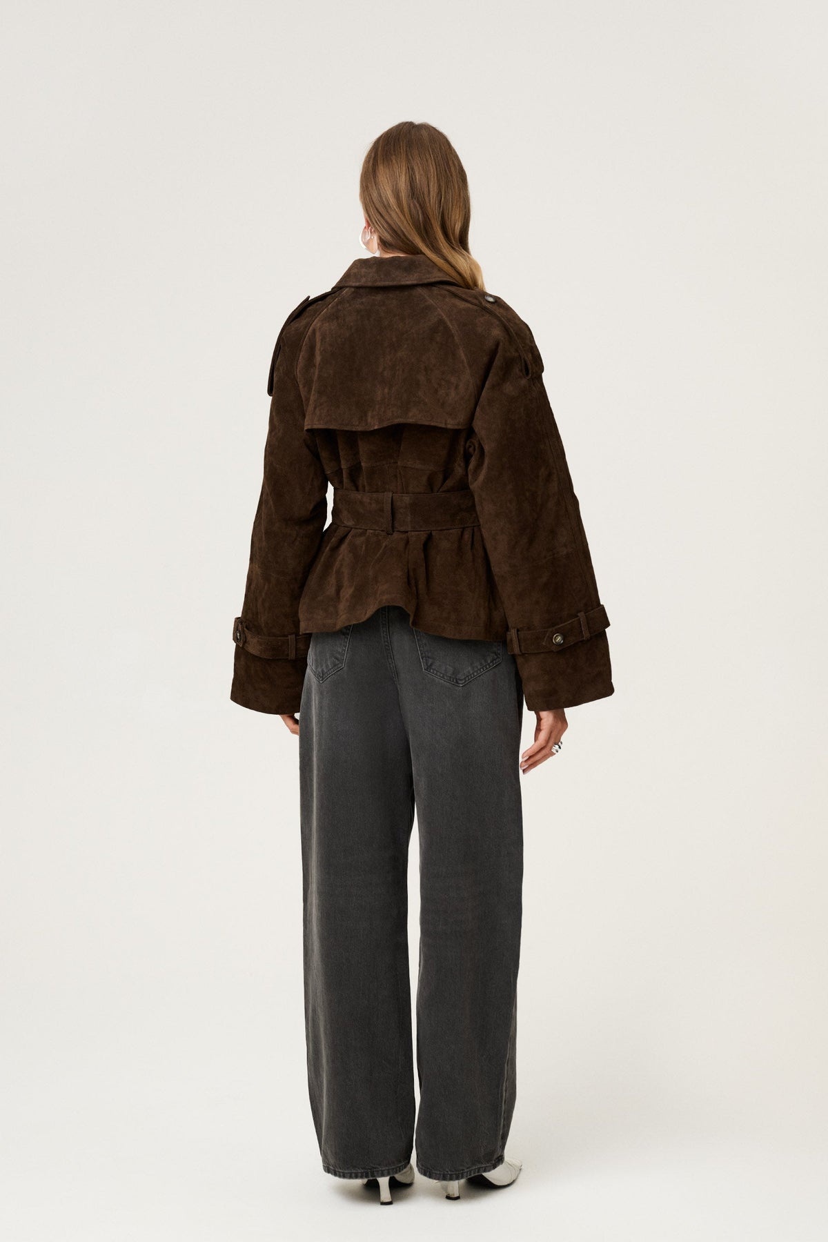 Esme Cropped Trench Coat - S - Dark Brown