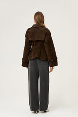 Esme Cropped Trench Coat - S - Dark Brown