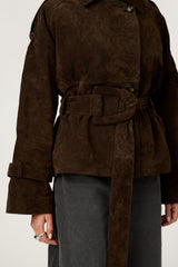 Esme Cropped Trench Coat - M - Dark Brown