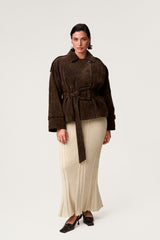 Esme Cropped Trench Coat - XL - Dark Brown