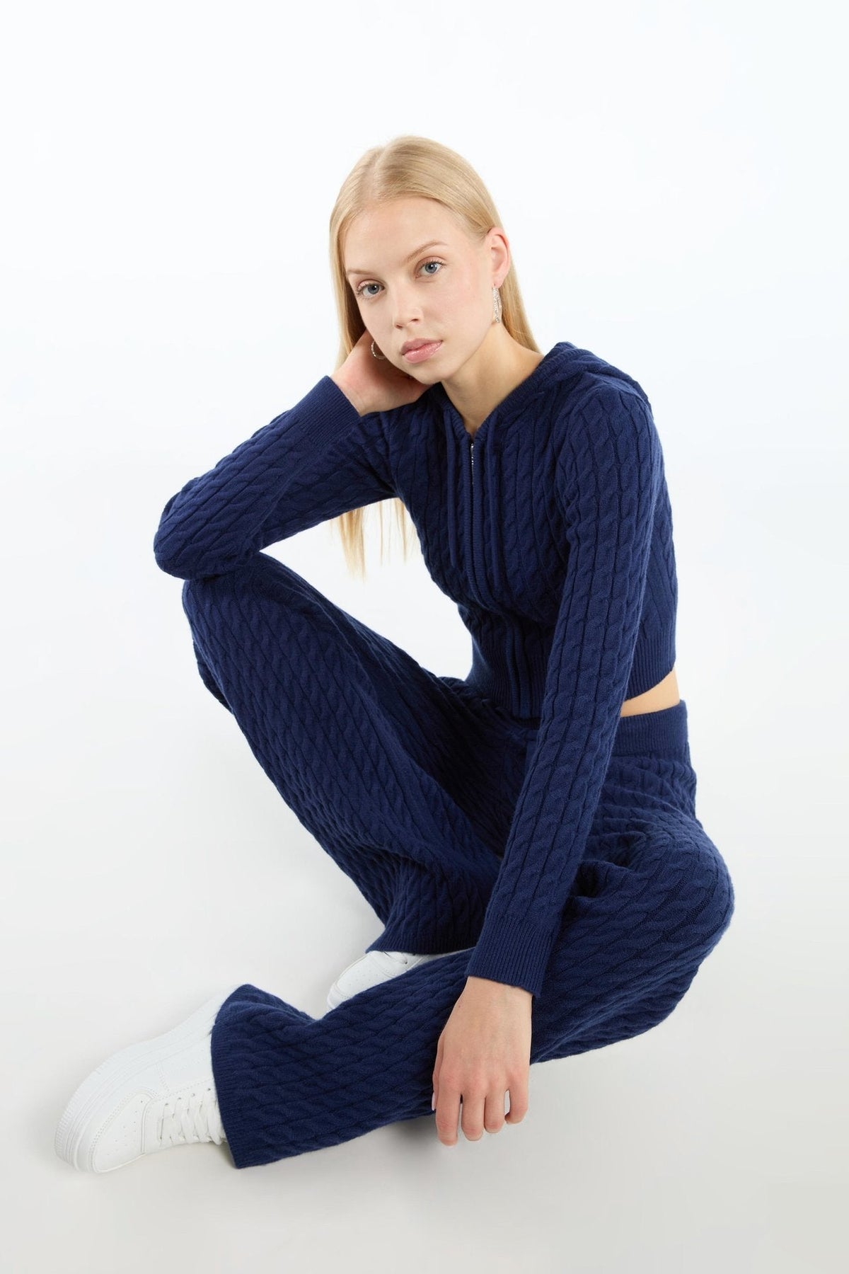 Nora Cable Knitted Set - Navy - XS