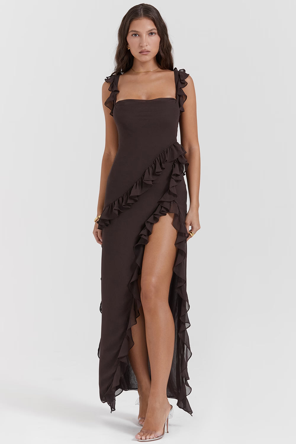 Maisa | Ruffle Maxi Dress - Black - M